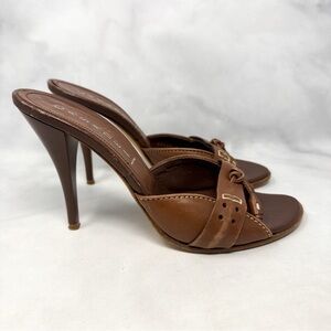 CASADEI Vintage Y2K Leather Moccasin Slide Mule Stiletto Sandal Heels Brown 8.5